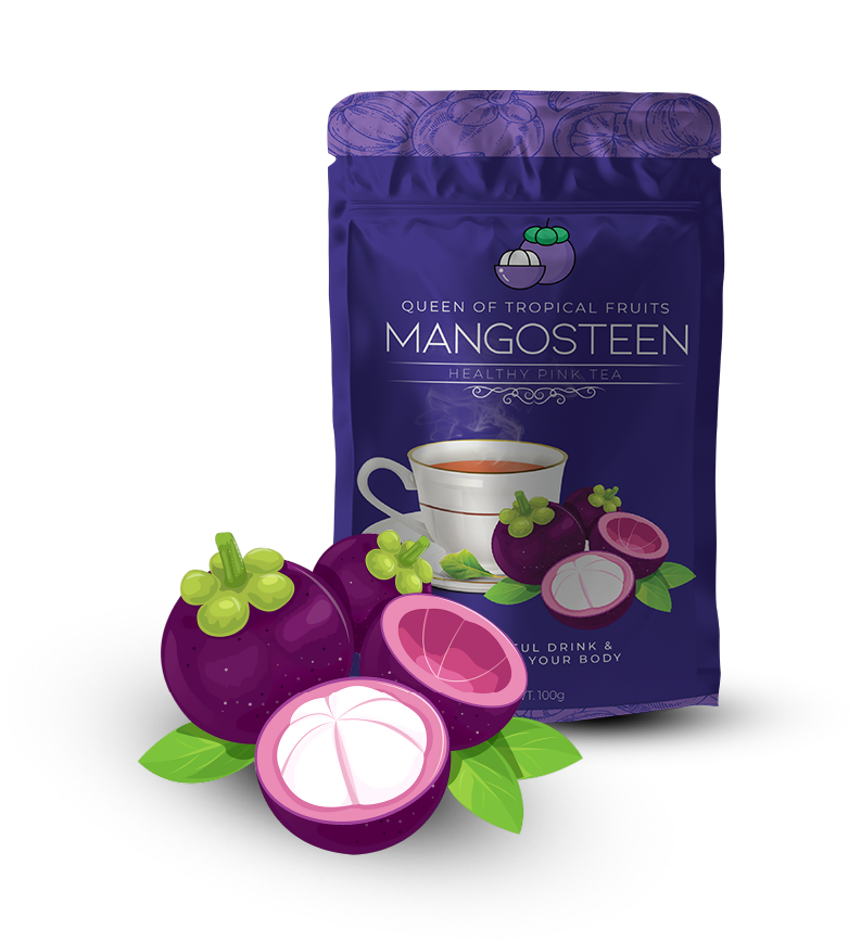 Purple mangosteen fruit and blue cover of mangosteen herbal tea product, the greatest substitute for green tea. herbal tea .