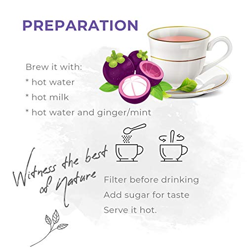 A cup of mangosteen tea with mangosteen fruit illustrates how to create mangosteen tea for efficient weight loss.